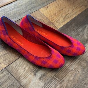 Rothy's Red and Pink Check Knit Ballet Flats